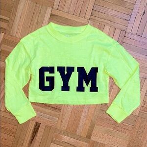 NWOT - Youth XS (4/5) - Neon Yellow “GYM” Cropped Top